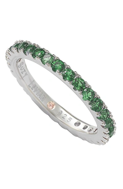 Suzy Levian Sterling Silver Green Cz Eternity Band Ring