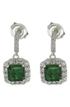 Suzy Levian Sterling Silver Green And White Cubic Zirconia Asscher Cut Drop Earrings