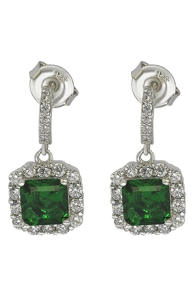 Suzy Levian Emerald & Cz Drop Earrings In Green