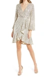 Eliza J Ruffle Long Sleeve Dress In Silver
