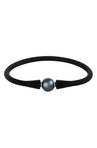 Splendid Pearls Rhodium Plated 10-11mm Tahitian Pearl Bracelet In Black