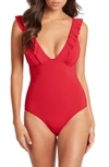 Sea Level Frill One-piece Swimsuit In Red