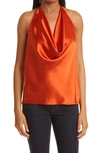 Cami Nyc Jackie Cowl Halter Neck Silk Camisole In Burnt Orange