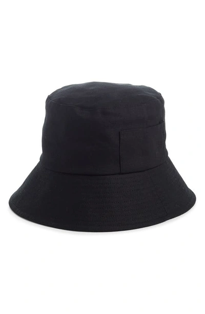 Lack Of Color Wave Patch-pocket Cotton-towelling Bucket Hat In Black