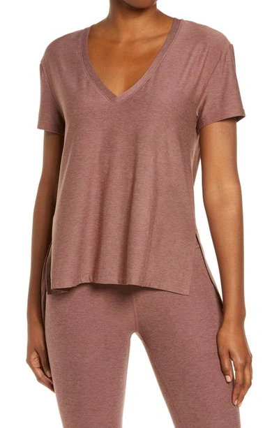 Beyond Yoga Split Up Long T-shirt In Sienna Brown Heather