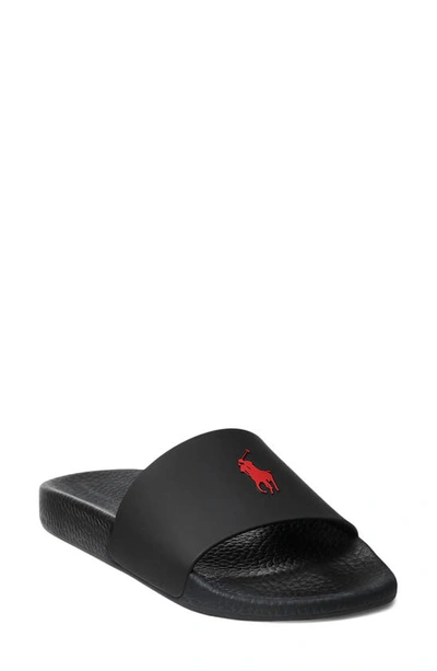 Polo Ralph Lauren Signature Pony Slide In Black/ Red Pp