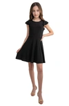 Un Deux Trois Kids' Flutter Sleeve Fit & Flare Dress In Black