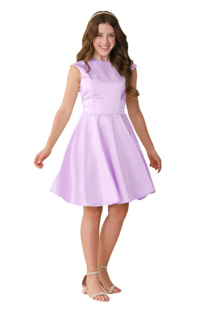 Un Deux Trois Kids' Girl's Embellished Satin Dress In Lilac Satin