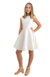 Un Deux Trois Girl's Cap Sleeve Metallic Jacquard Dress In Ivory