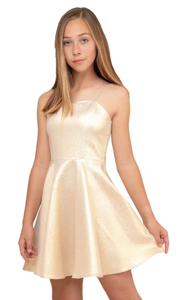Un Deux Trois Kids' Girl's Soft Glitter Jacquard Party Dress In Gold