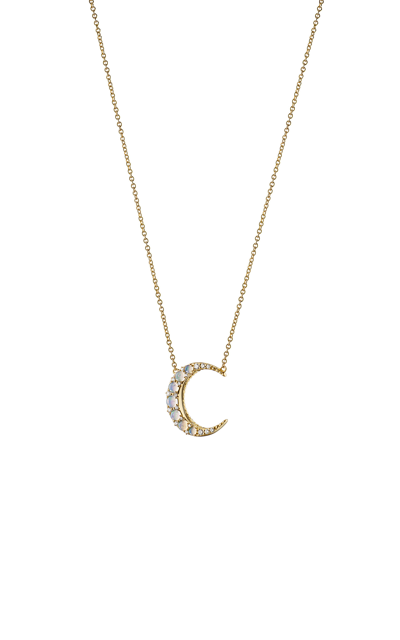 Monica Rich Kosann 18k Yellow Gold Mini Crescent Moon Opal Diamond Necklace