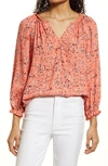 Wit & Wisdom Floral Split Neck Popover Top In Comu-coral Multi