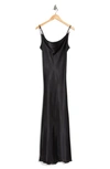 Jump Apparel Solid Long Satin Slip Dress In Black