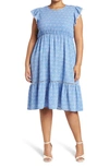 Melrose And Market Smocked Flutter Sleeve Midi Dress In Blue- White Paisley