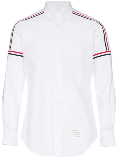 Thom Browne Medium Grey Oxford Cotton University Stripe Grosgrain Armband Shirt In White