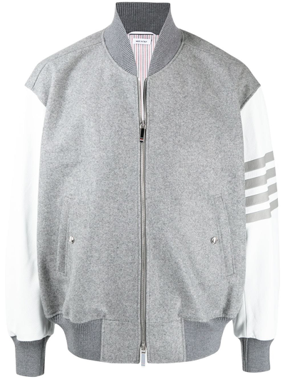 Thom Browne 4-bar Oversize Wool & Leather Bomber Jacket In Grau