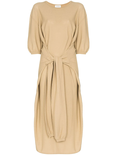 Lemaire Knotted-front Draped Midi Dress In Neutrals