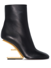 Fendi Lambskin Metallic F-heel Ankle Booties In Black