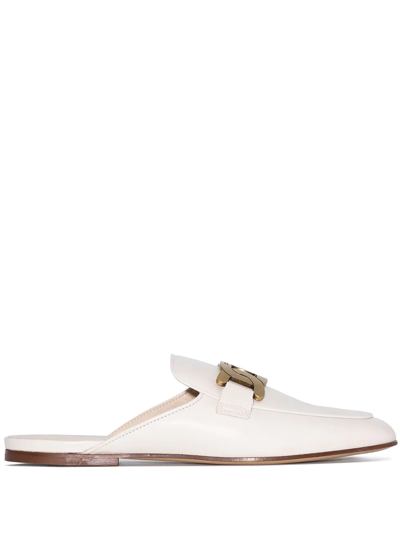 Tod's Catena Chain-link Leather Slippers In White