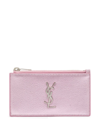 Saint Laurent Ysl Metallic Zip Card Case In New Azalea | ModeSens