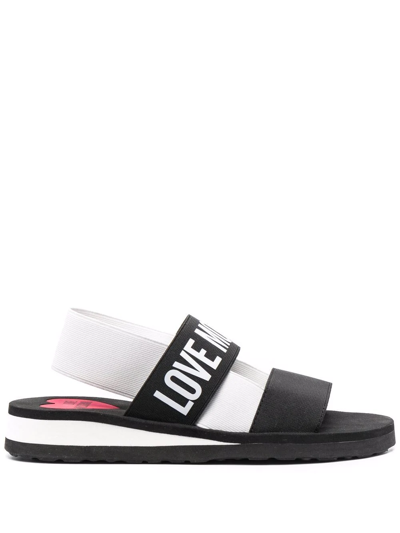 Love Moschino Logo Print Strap Sandals In Black