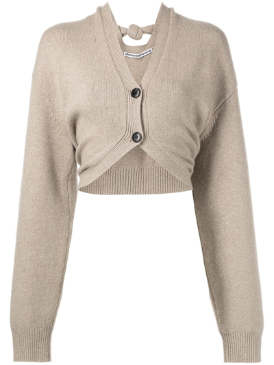 Alexander Wang Back Knot Cardigan In Cashmere Wool In Light Oatmeal Melange
