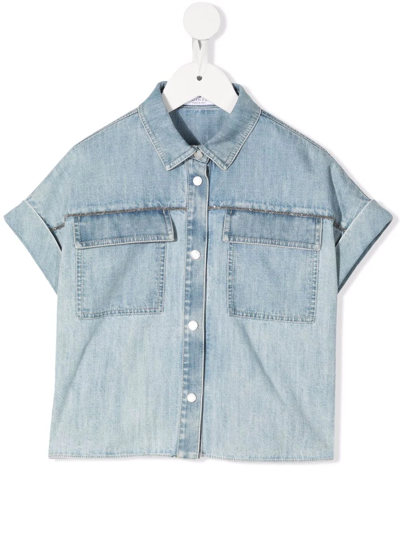 Brunello Cucinelli Kids' Short-sleeve Denim Shirt In Blue