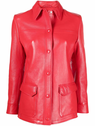 Ferrari Pointed-collar Button-up Leather Jacket In Red