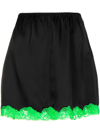 Alexander Wang Fluted Silk Mini Skirt W/ Lace In Чёрный