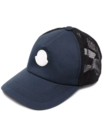 Moncler Logo-appliquéd Cotton-twill And Mesh Baseball Cap In Blue