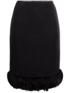 Saint Laurent Feather-trimmed Silk Pencil Skirt In Schwarz