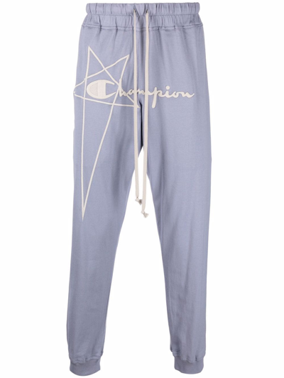 Rick Owens X Champion Embroidered-logo Tapered Joggers In Blau