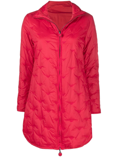 Emporio Armani Embroidered-logo Zip-up Padded Coat In Rot