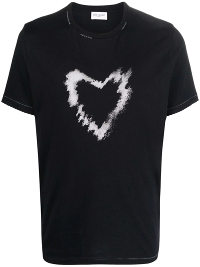 Saint Laurent Black Cotton Heart T-shirt