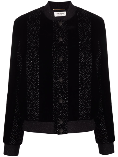 Saint Laurent Embellished Bomber Jacket In Black