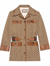 Gucci Gg Canvas Jacket With Web Belt In Nude
