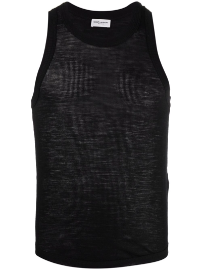 Saint Laurent Knitted Wool Tank Top In Noir