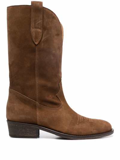 Via Roma 15 Texan Ankle Boots In Leather Color Suede