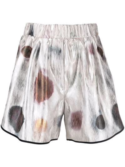 Genny Metallic-effect Patterned Shorts In Beige
