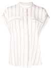 Woolrich Fluid Stripe Shirt Tunic Bianco-beige Linen Woman In Nude