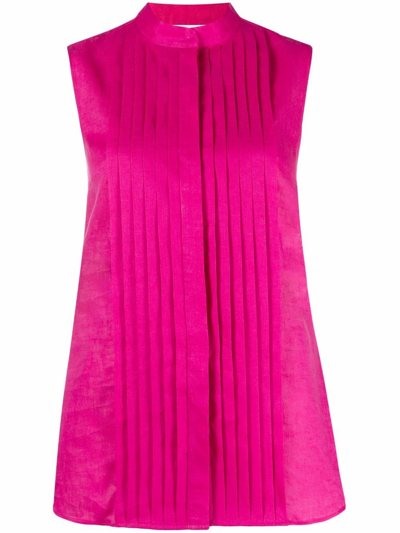 Genny Linen Fuchsia Shirt Pleated On The Front In Pink