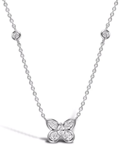 Pragnell 18kt White Gold Butterfly Diamond Pendant Necklace In Silber