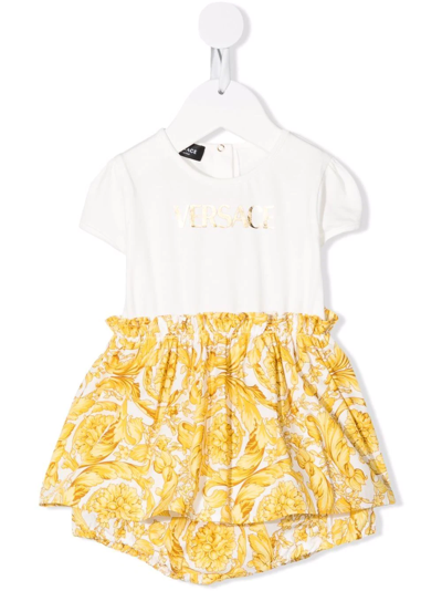 Versace Baby Barocco Dress And Bloomers Set In White