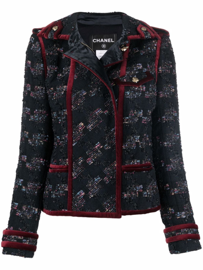Pre-owned Chanel 双排扣粗花呢夹克（2010年典藏款） In Black