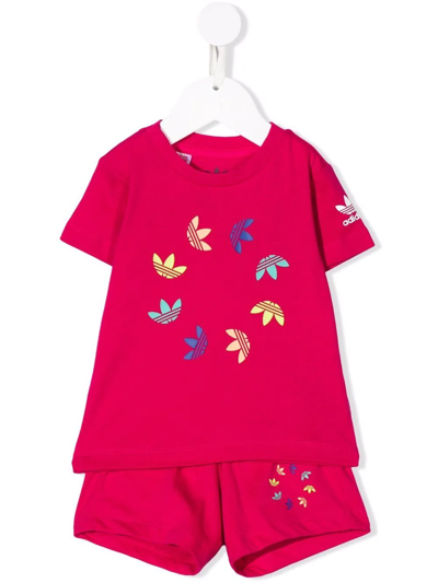 Adidas Originals Babies' Logo-print Tracksuit Short Set In Pink
