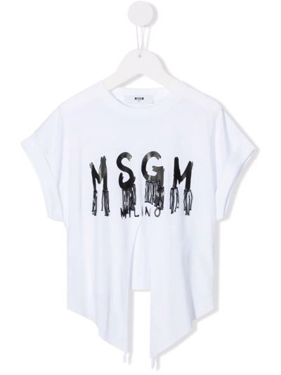 Msgm Kids' Logo不对称t恤 In White