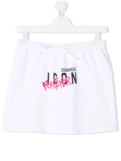 Dsquared2 Teen Logo-print Drawstring Skirt In White