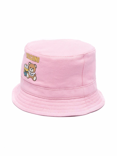 Moschino Babies' Minion-teddy Logo-print Bucket Hat In Pink