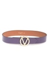 Valentino By Mario Valentino Giusy Leather Belt In Blackberry Caramel