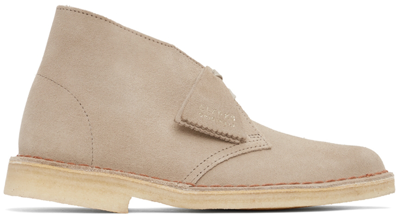 Clarks Originals Logo-embossed Suede Desert Boots In Sand Suede